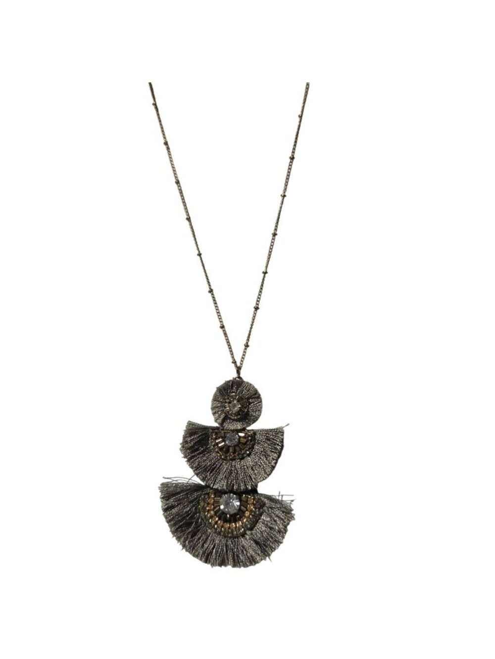 Art Deco Layered Fringe Pendant Necklace Rhinestone Accents Boho Festival Women